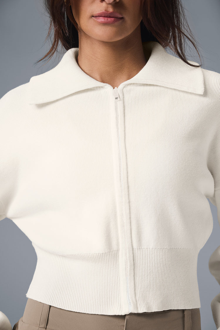 SCHOLAR KNIT CROPPED FULL ZIP JACKET