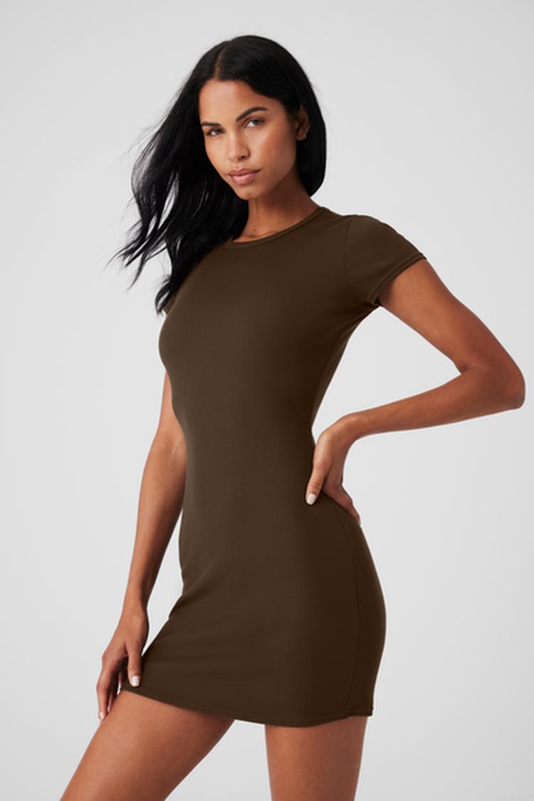 GODDESS RIBBED SHORT SLEEVE MINI DRESS