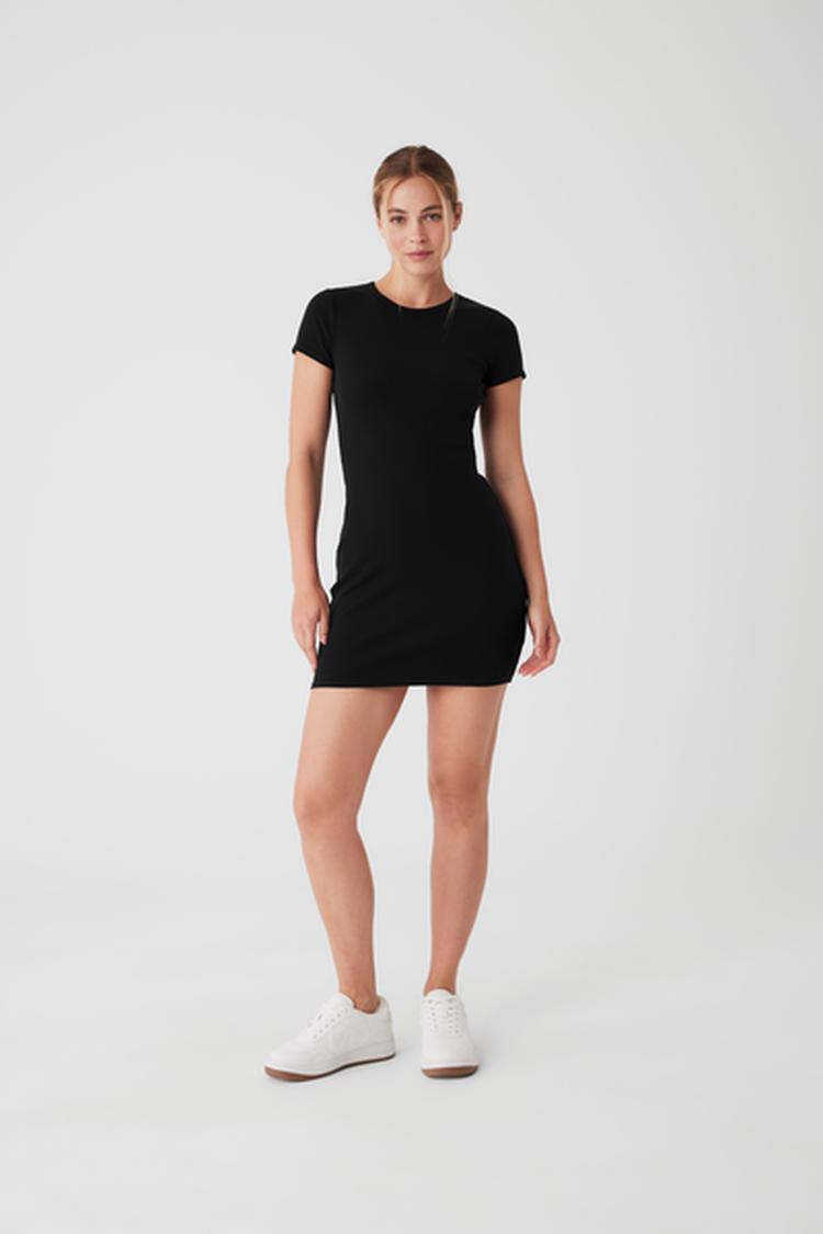 GODDESS RIBBED SHORT SLEEVE MINI DRESS