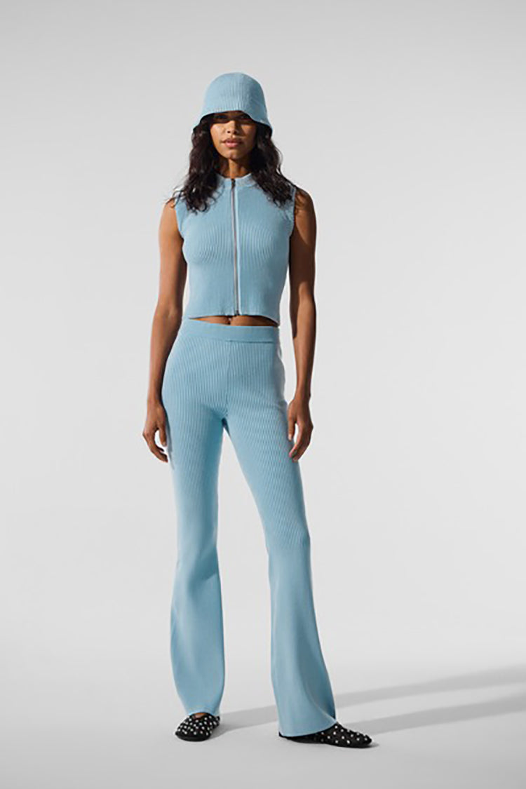 DENIM KNIT SLEEVELESS FULL ZIP TOP